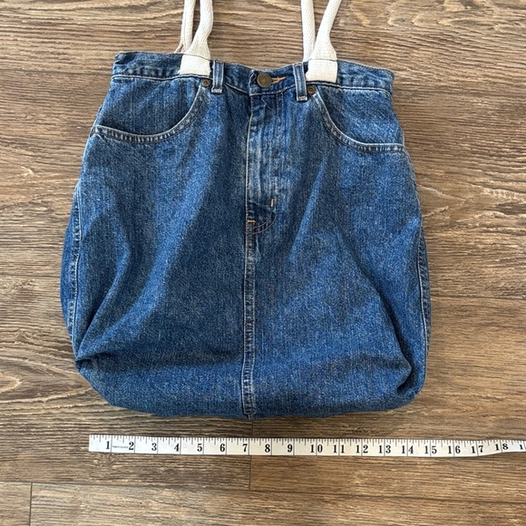 Upcycled Denim Tote Bag with White Straps using Eddie Bauer Jeans - Picture 9 of 10